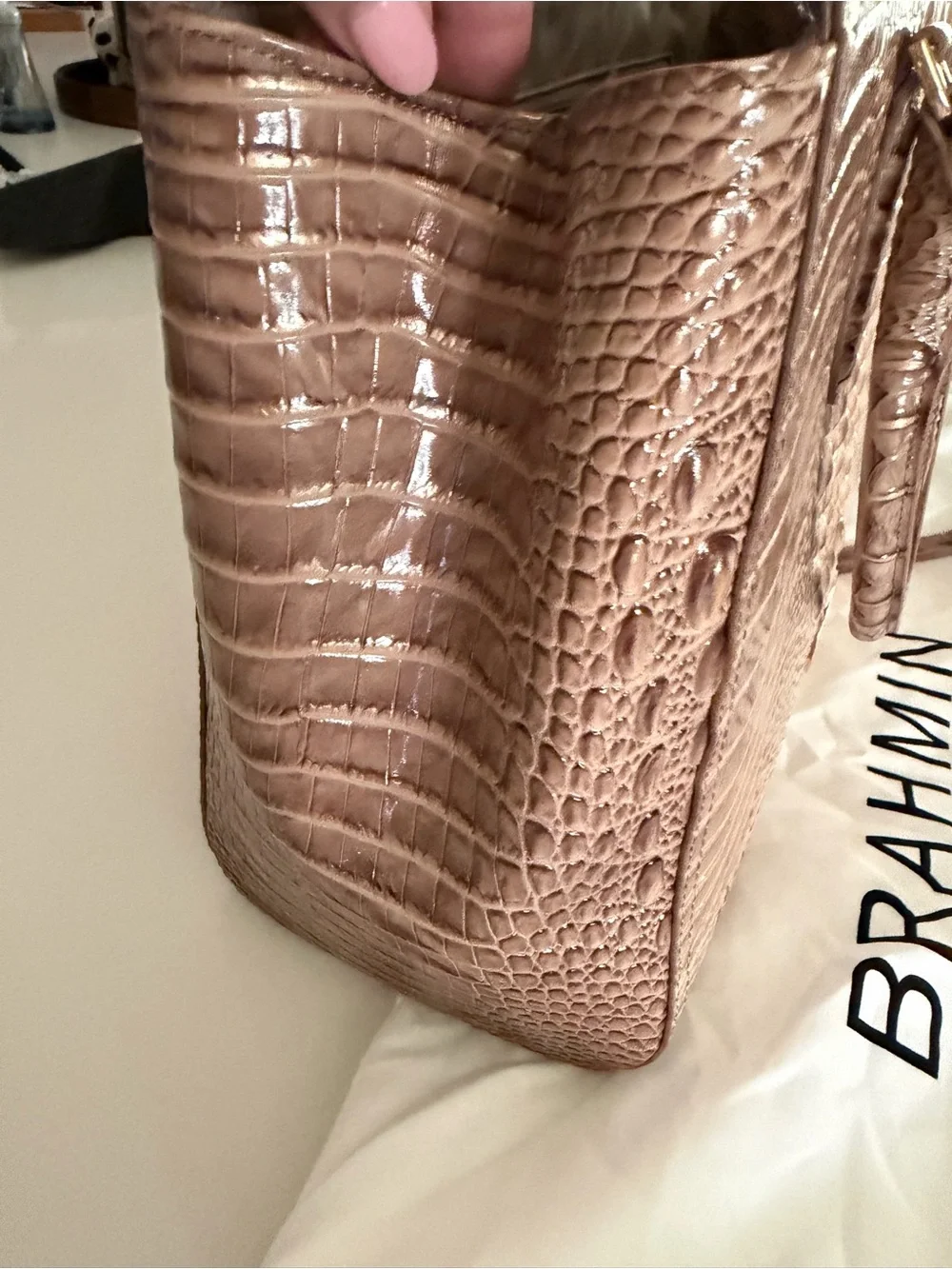 Brahmin Metallic gold Satchel with Croc Embossing